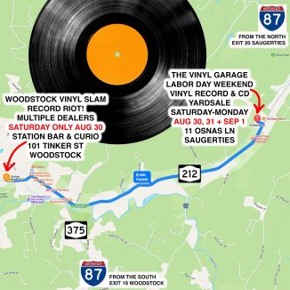 Map shows directions to Legendary Huge Labor Day Weekend Music Yardsale and Woodsotck Vinyl Slam